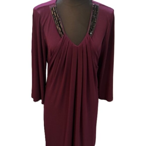 Badgley Mischka PLUM Draped Dress w/ V-Neck Embellished Beading w/Belt ( L ) NWT - Picture 16 of 16